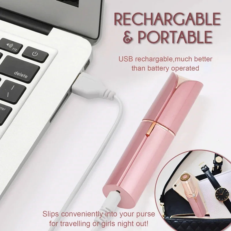 Depiladora facial eléctrica USB para mujeres. Indolora, con luz, portátil y veloz.